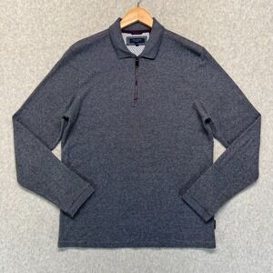 Ted Baker Men's Polo Shirt Gray Long Sleeve Quarter Zip Textured Stretch US L